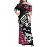 Guam Chamorro Family Matching Off Shoulder Maxi Dress and Hawaiian Shirt Bougainvillea Black Polynesian Tribal Pattern LT05 Mom's Dress Black - Polynesian Pride