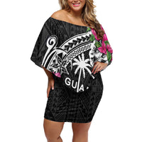 Guam Chamorro Family Matching Off Shoulder Short Dress and Hawaiian Shirt Bougainvillea Black Polynesian Tribal Pattern LT05 Mom's Dress Black - Polynesian Pride