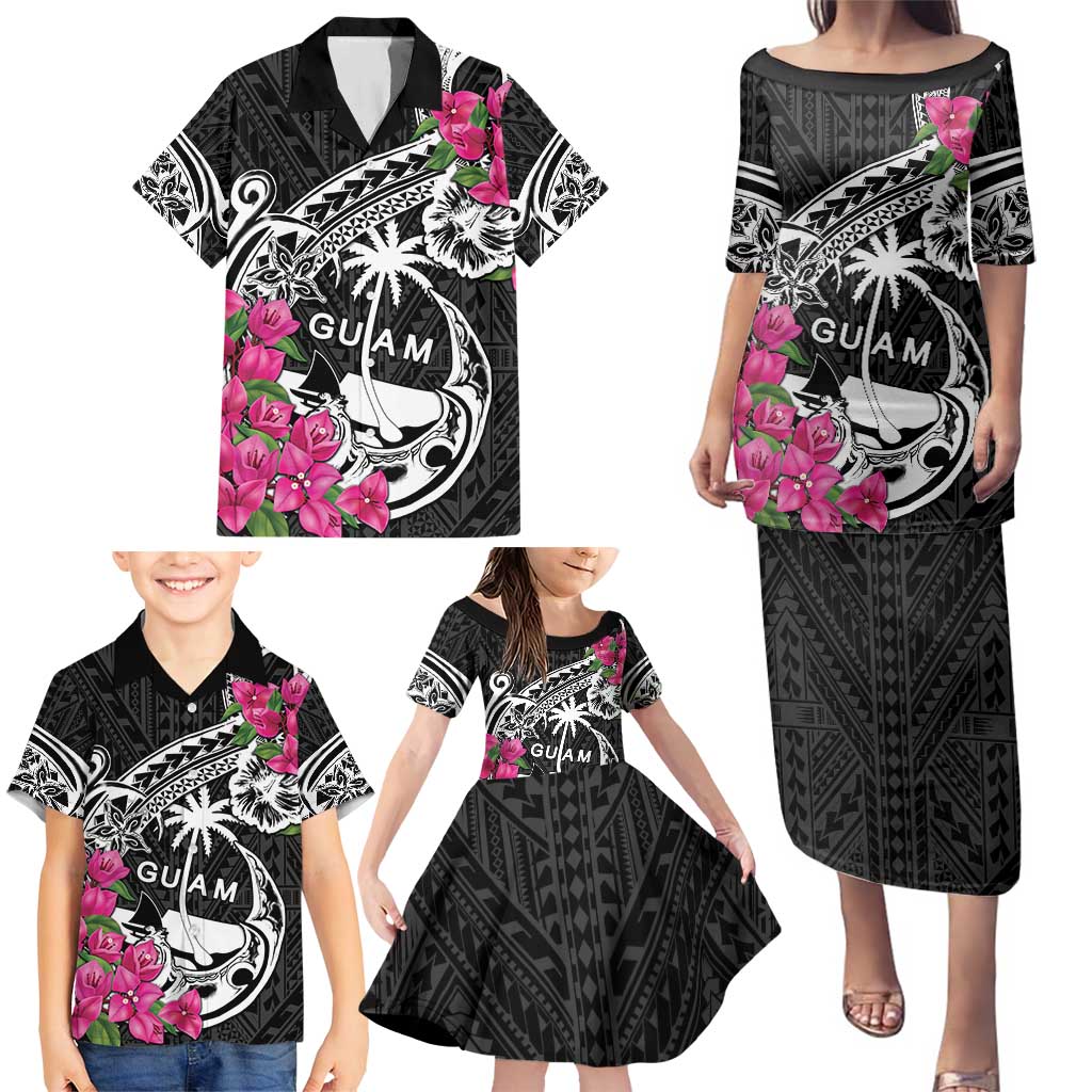 Guam Chamorro Family Matching Puletasi and Hawaiian Shirt Bougainvillea Black Polynesian Tribal Pattern LT05 - Polynesian Pride