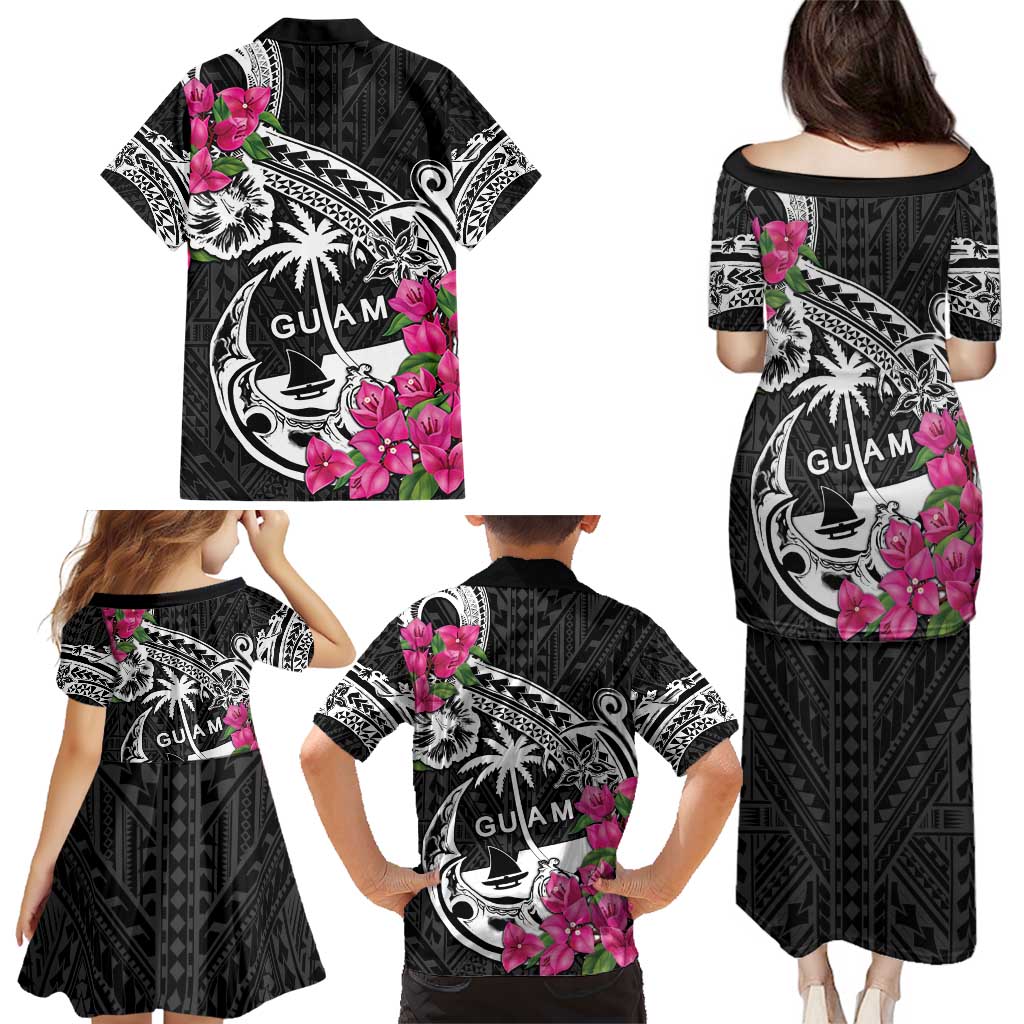Guam Chamorro Family Matching Puletasi and Hawaiian Shirt Bougainvillea Black Polynesian Tribal Pattern LT05 - Polynesian Pride