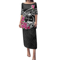 Guam Chamorro Family Matching Puletasi and Hawaiian Shirt Bougainvillea Black Polynesian Tribal Pattern LT05 Mom's Dress Black - Polynesian Pride