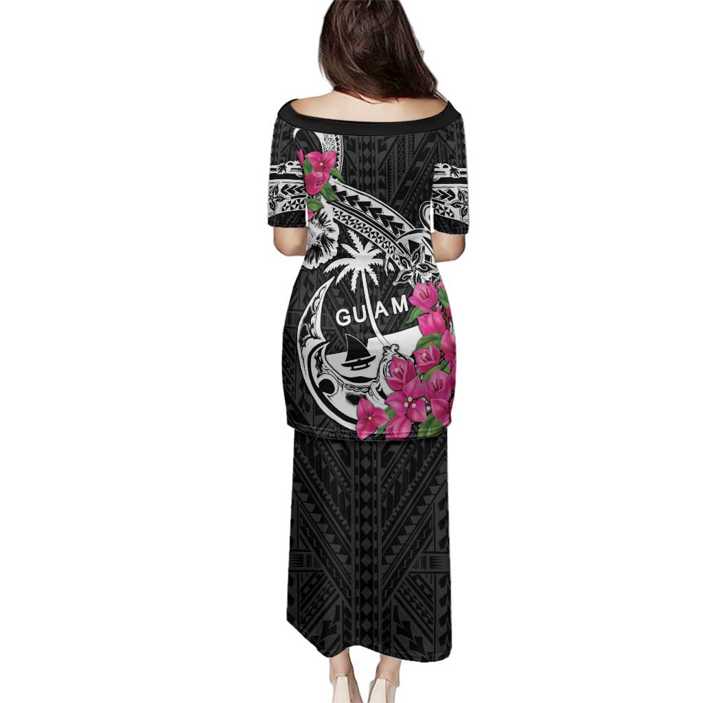 Guam Chamorro Family Matching Puletasi and Hawaiian Shirt Bougainvillea Black Polynesian Tribal Pattern LT05 - Polynesian Pride