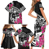 Guam Chamorro Family Matching Short Sleeve Bodycon Dress and Hawaiian Shirt Bougainvillea Black Polynesian Tribal Pattern LT05 - Polynesian Pride