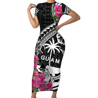 Guam Chamorro Family Matching Short Sleeve Bodycon Dress and Hawaiian Shirt Bougainvillea Black Polynesian Tribal Pattern LT05 Mom's Dress Black - Polynesian Pride