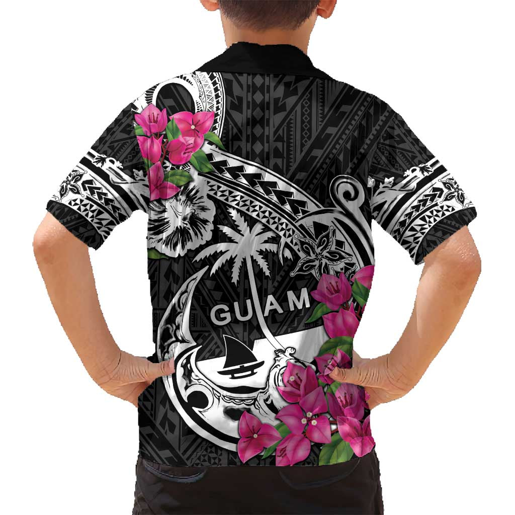 Guam Chamorro Family Matching Summer Maxi Dress and Hawaiian Shirt Bougainvillea Black Polynesian Tribal Pattern LT05 - Polynesian Pride