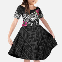 Guam Chamorro Family Matching Summer Maxi Dress and Hawaiian Shirt Bougainvillea Black Polynesian Tribal Pattern LT05 Daughter's Dress Black - Polynesian Pride