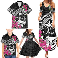 Guam Chamorro Family Matching Summer Maxi Dress and Hawaiian Shirt Bougainvillea Black Polynesian Tribal Pattern LT05 - Polynesian Pride