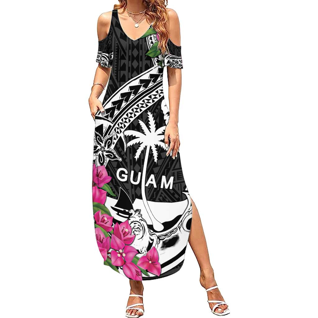 Guam Chamorro Family Matching Summer Maxi Dress and Hawaiian Shirt Bougainvillea Black Polynesian Tribal Pattern LT05 Mom's Dress Black - Polynesian Pride