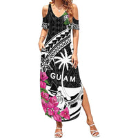 Guam Chamorro Family Matching Summer Maxi Dress and Hawaiian Shirt Bougainvillea Black Polynesian Tribal Pattern LT05 Mom's Dress Black - Polynesian Pride