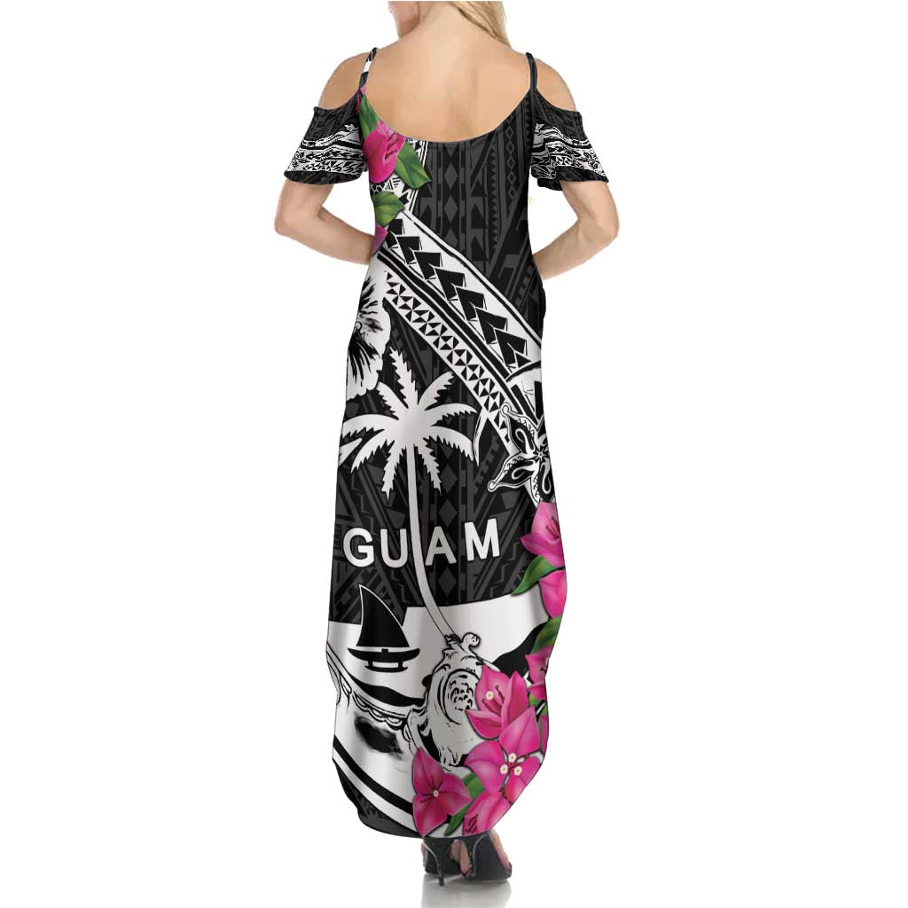Guam Chamorro Family Matching Summer Maxi Dress and Hawaiian Shirt Bougainvillea Black Polynesian Tribal Pattern LT05 - Polynesian Pride