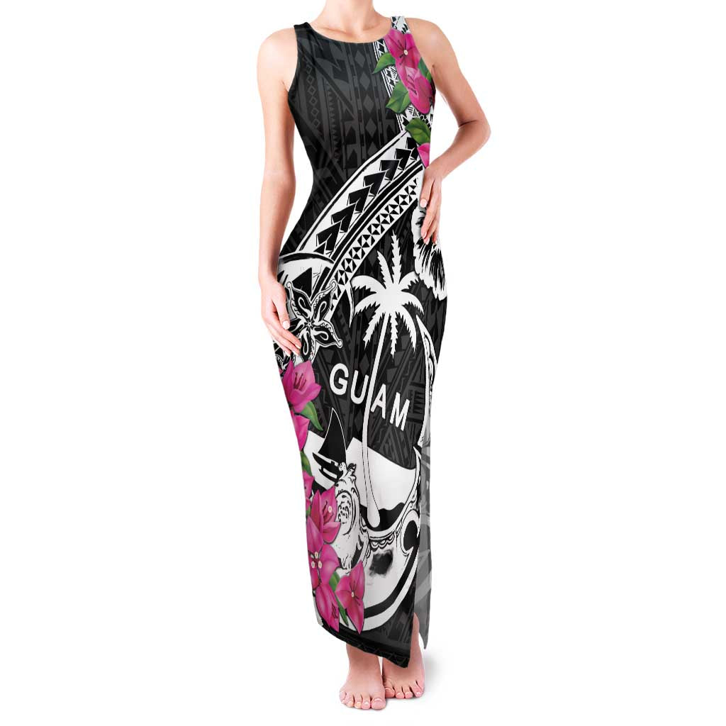 Guam Chamorro Family Matching Tank Maxi Dress and Hawaiian Shirt Bougainvillea Black Polynesian Tribal Pattern LT05 Mom's Dress Black - Polynesian Pride