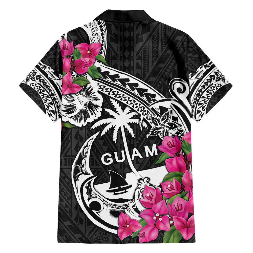 Guam Chamorro Hawaiian Shirt Bougainvillea Black Polynesian Tribal Pattern