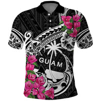 Guam Chamorro Polo Shirt Bougainvillea Black Polynesian Tribal Pattern LT05 Black - Polynesian Pride