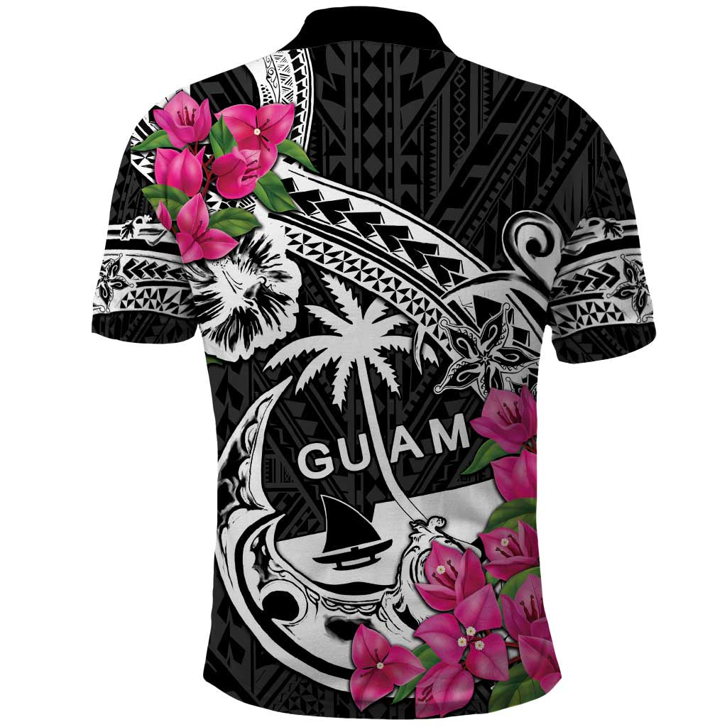 Guam Chamorro Polo Shirt Bougainvillea Black Polynesian Tribal Pattern LT05 - Polynesian Pride