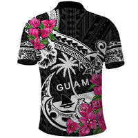 Guam Chamorro Polo Shirt Bougainvillea Black Polynesian Tribal Pattern LT05 - Polynesian Pride