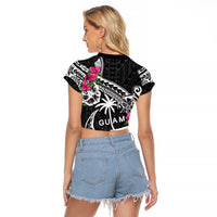 Guam Chamorro Raglan Cropped T Shirt Bougainvillea Black Polynesian Tribal Pattern LT05 - Polynesian Pride