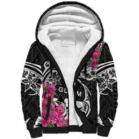 Guam Chamorro Sherpa Hoodie Bougainvillea Black Polynesian Tribal Pattern LT05 Unisex Black - Polynesian Pride