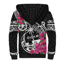 Guam Chamorro Sherpa Hoodie Bougainvillea Black Polynesian Tribal Pattern LT05 - Polynesian Pride