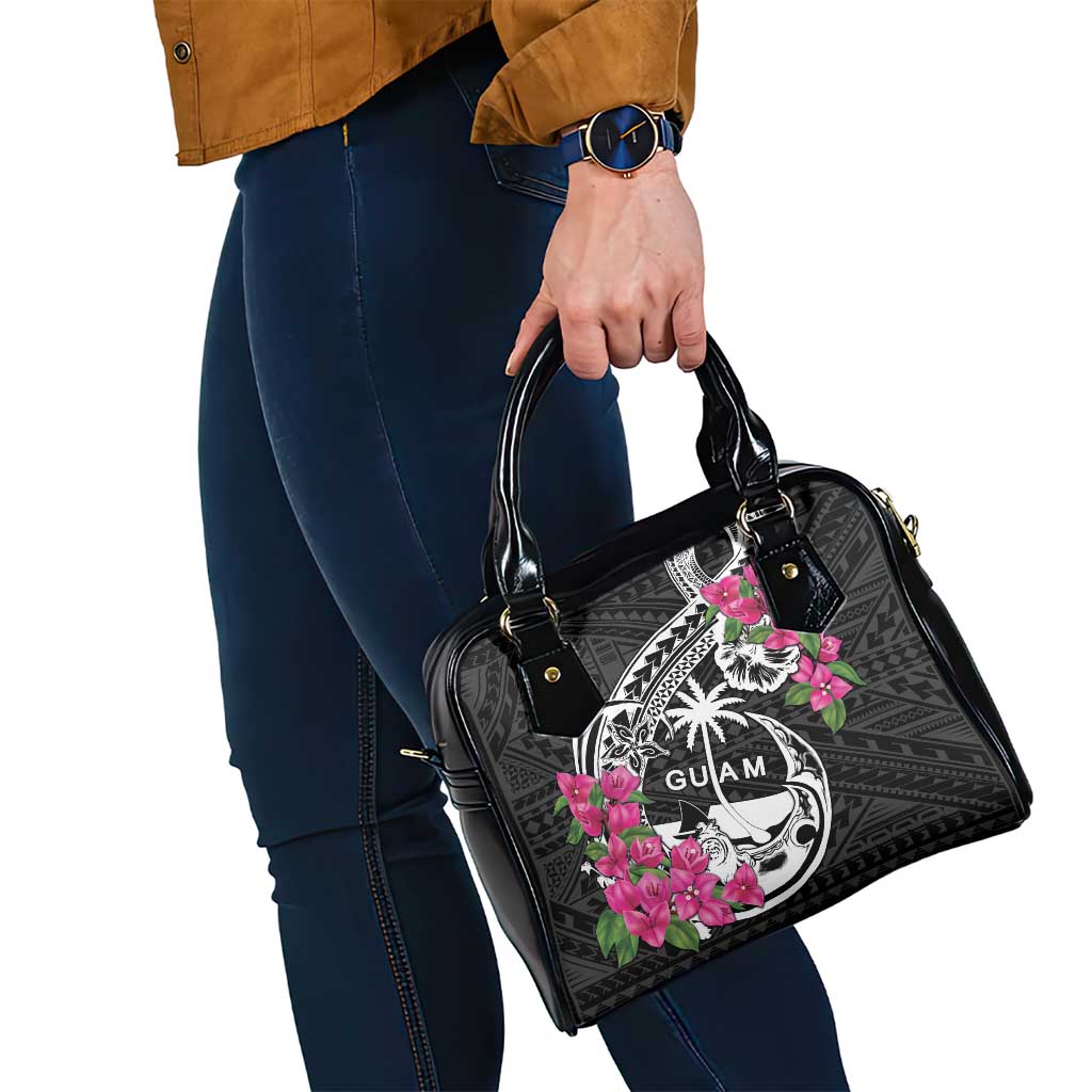 Guam Chamorro Shoulder Handbag Bougainvillea Black Polynesian Tribal Pattern