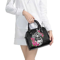 Guam Chamorro Shoulder Handbag Bougainvillea Black Polynesian Tribal Pattern