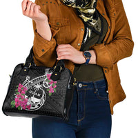 Guam Chamorro Shoulder Handbag Bougainvillea Black Polynesian Tribal Pattern