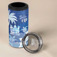 Bula Fiji 4 in 1 Can Cooler Tumbler Fijian Masi Pattern With Blue Coat Of Arms LT05 - Polynesian Pride