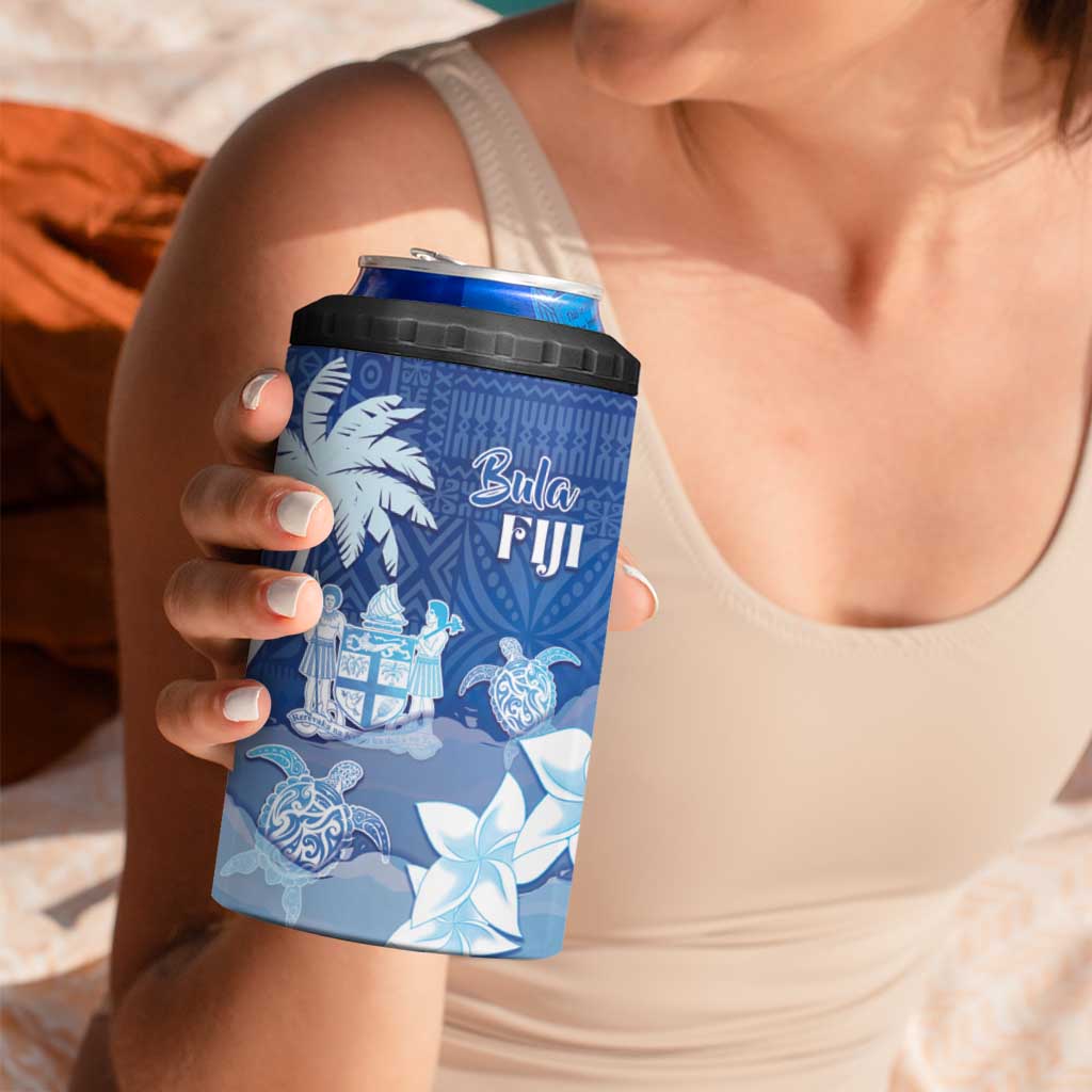 Bula Fiji 4 in 1 Can Cooler Tumbler Fijian Masi Pattern With Blue Coat Of Arms LT05 - Polynesian Pride
