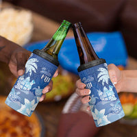 Bula Fiji 4 in 1 Can Cooler Tumbler Fijian Masi Pattern With Blue Coat Of Arms LT05 - Polynesian Pride
