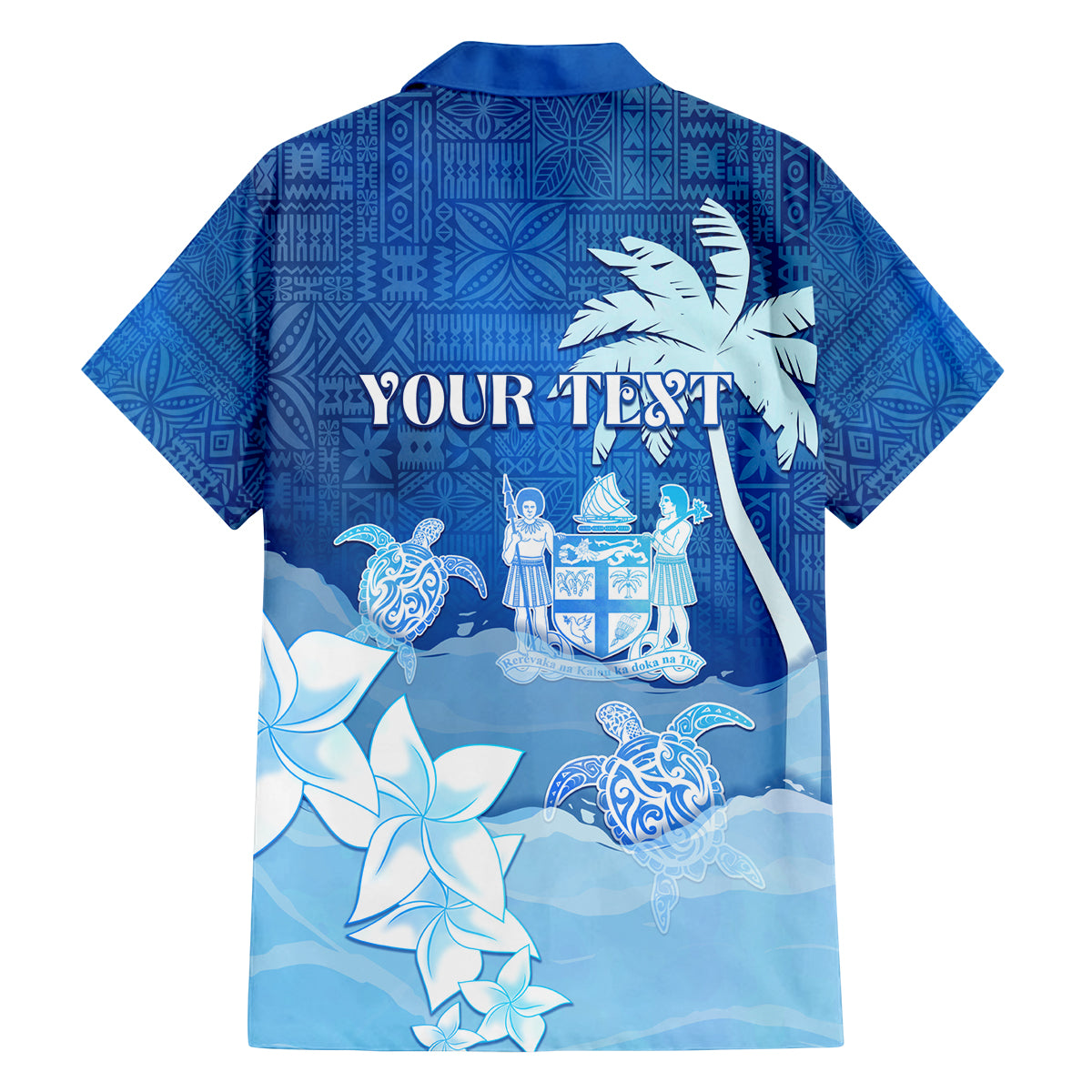 Personalised Bula Fiji Family Matching Long Sleeve Bodycon Dress and Hawaiian Shirt Fijian Masi Pattern With Blue Coat Of Arms LT05 - Polynesian Pride