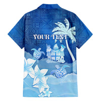 Personalised Bula Fiji Family Matching Long Sleeve Bodycon Dress and Hawaiian Shirt Fijian Masi Pattern With Blue Coat Of Arms LT05 - Polynesian Pride