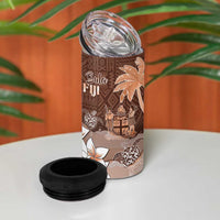 Bula Fiji 4 in 1 Can Cooler Tumbler Fijian Masi Pattern With Brown Coat Of Arms LT05 - Polynesian Pride
