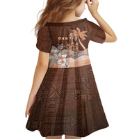 Personalised Bula Fiji Kid Short Sleeve Dress Fijian Masi Pattern With Brown Coat Of Arms LT05 - Polynesian Pride