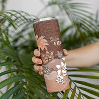 Bula Fiji Skinny Tumbler Fijian Masi Pattern With Brown Coat Of Arms LT05 - Polynesian Pride