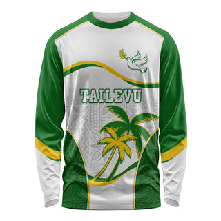 Custom Tailevu Rugby Long Sleeve Shirt Fiji Tapa Pattern LT05 - Unisex / S / Green