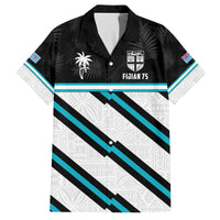 Custom Fiji Rugby Family Matching Off Shoulder Short Dress and Hawaiian Shirt Fijian 7s With Tapa Pattern LT05 Dad's Shirt - Short Sleeve White - Polynesian Pride