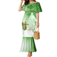 Happy Palm Sunday Family Matching Mermaid Dress and Hawaiian Shirt With Polynesian Pattern LT05 Mom's Dress Green - Polynesian Pride