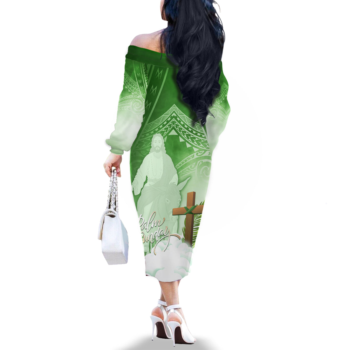 Happy Palm Sunday Family Matching Off Shoulder Long Sleeve Dress and Hawaiian Shirt With Polynesian Pattern LT05 - Polynesian Pride