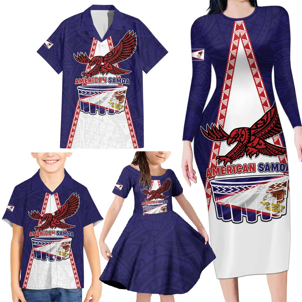 Personalised American Samoa Flag Day Family Matching Long Sleeve Bodycon Dress and Hawaiian Shirt Flag Style LT05 - Polynesian Pride