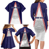 Personalised American Samoa Flag Day Family Matching Long Sleeve Bodycon Dress and Hawaiian Shirt Flag Style LT05 - Polynesian Pride