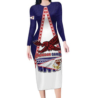 Personalised American Samoa Flag Day Family Matching Long Sleeve Bodycon Dress and Hawaiian Shirt Flag Style LT05 Mom's Dress Blue - Polynesian Pride