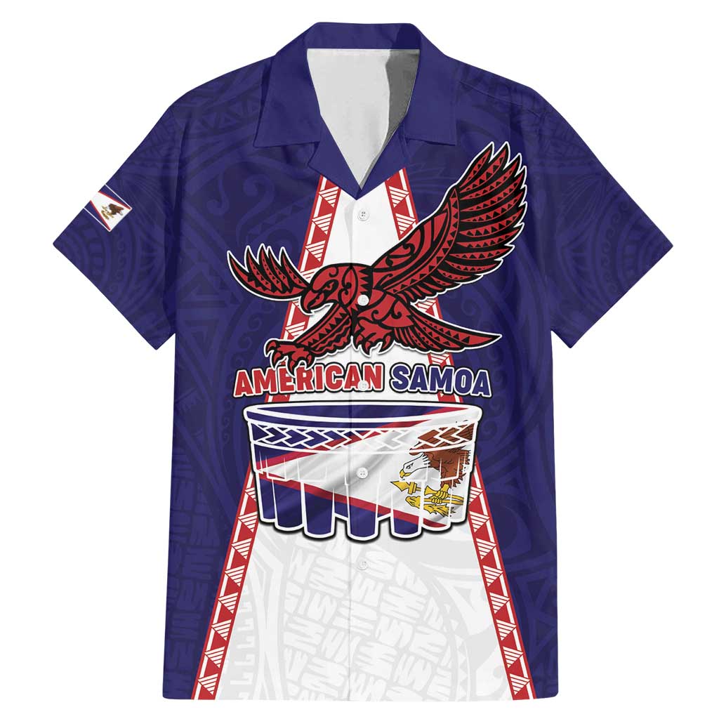 Personalised American Samoa Flag Day Family Matching Mermaid Dress and Hawaiian Shirt Flag Style LT05 Dad's Shirt - Short Sleeve Blue - Polynesian Pride