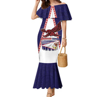 Personalised American Samoa Flag Day Family Matching Mermaid Dress and Hawaiian Shirt Flag Style LT05 Mom's Dress Blue - Polynesian Pride