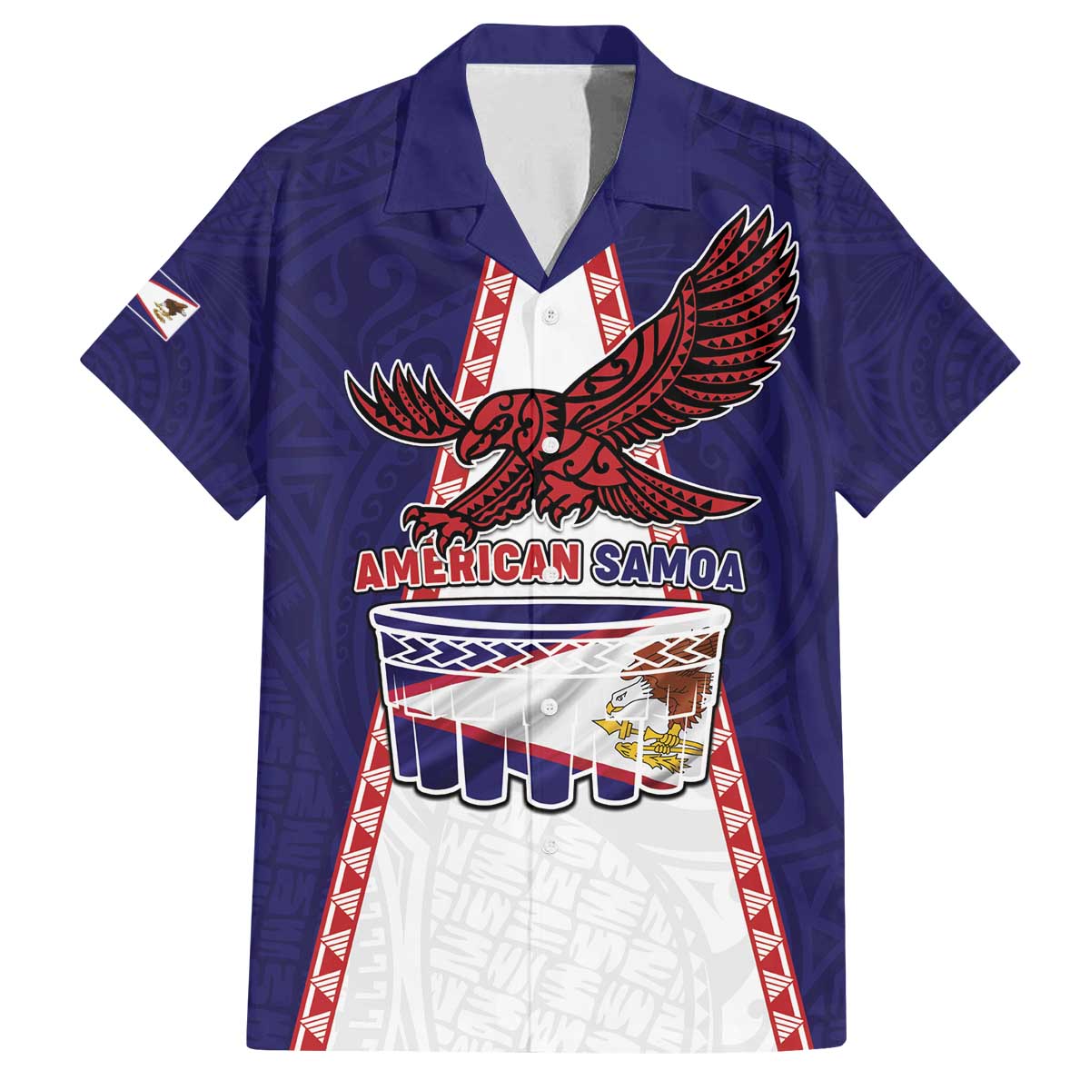 Personalised American Samoa Flag Day Family Matching Off The Shoulder Long Sleeve Dress and Hawaiian Shirt Flag Style LT05 Dad's Shirt - Short Sleeve Blue - Polynesian Pride
