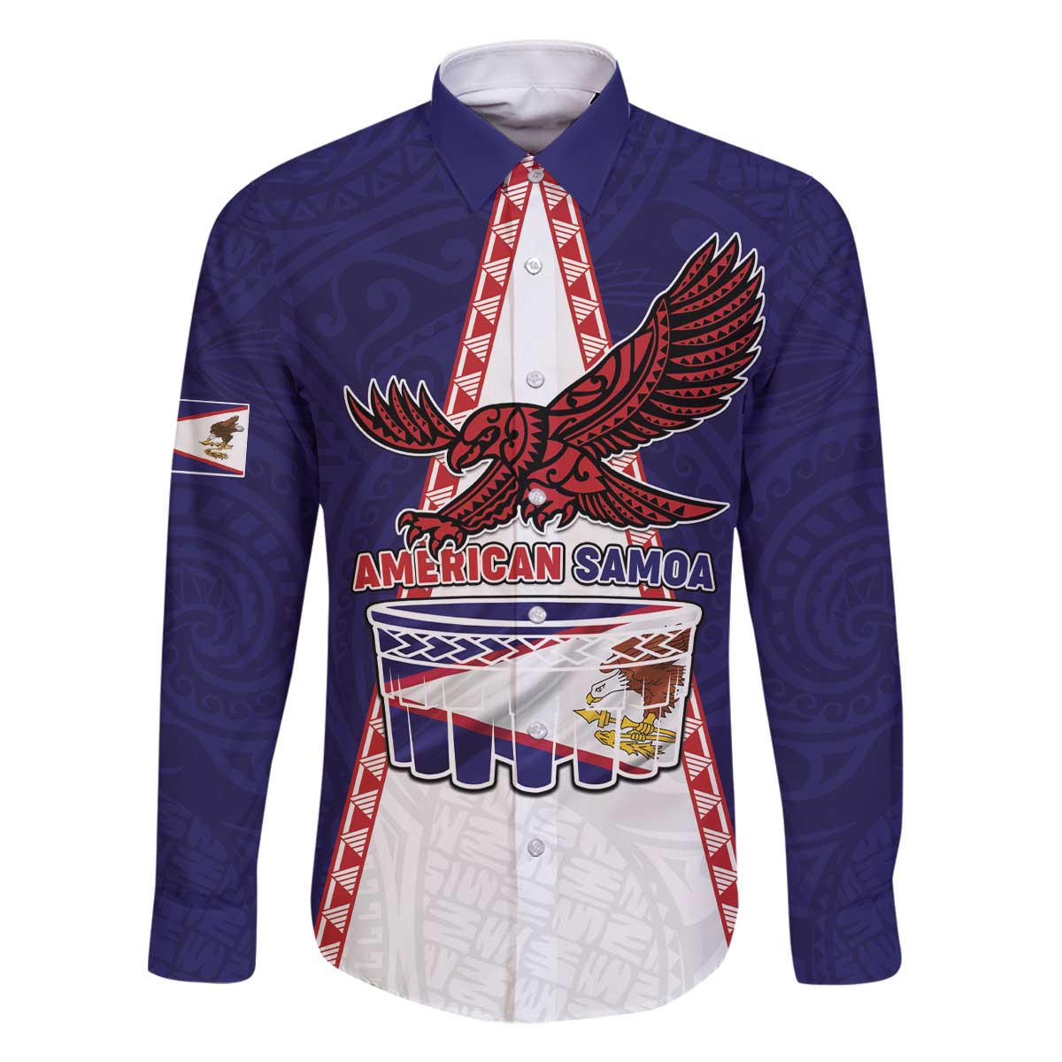 Personalised American Samoa Flag Day Family Matching Off The Shoulder Long Sleeve Dress and Hawaiian Shirt Flag Style LT05 Dad's Shirt - Long Sleeve Blue - Polynesian Pride