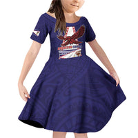 Personalised American Samoa Flag Day Family Matching Off Shoulder Short Dress and Hawaiian Shirt Flag Style LT05 Daughter's Dress Blue - Polynesian Pride