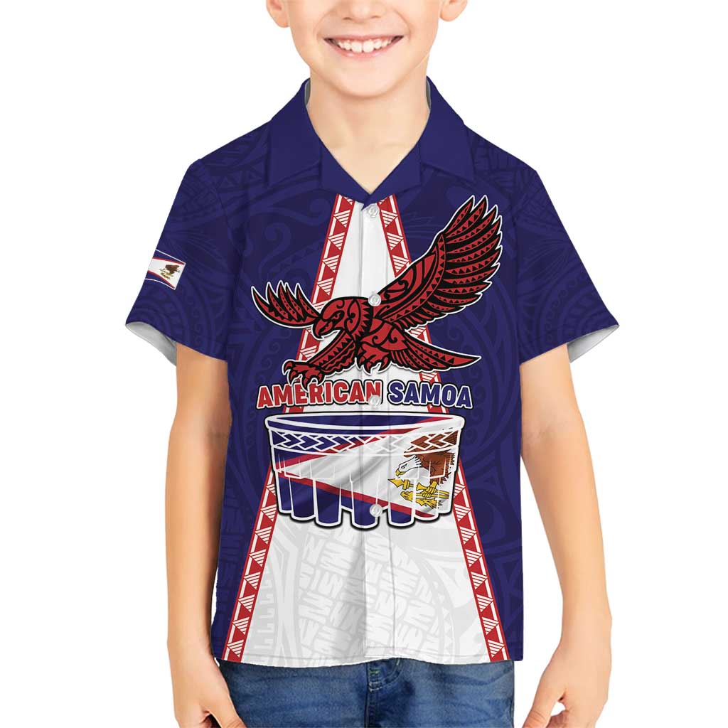 Personalised American Samoa Flag Day Family Matching Off Shoulder Short Dress and Hawaiian Shirt Flag Style LT05 Son's Shirt Blue - Polynesian Pride