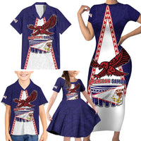 Personalised American Samoa Flag Day Family Matching Short Sleeve Bodycon Dress and Hawaiian Shirt Flag Style LT05 - Polynesian Pride