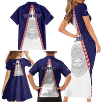 Personalised American Samoa Flag Day Family Matching Short Sleeve Bodycon Dress and Hawaiian Shirt Flag Style LT05 - Polynesian Pride