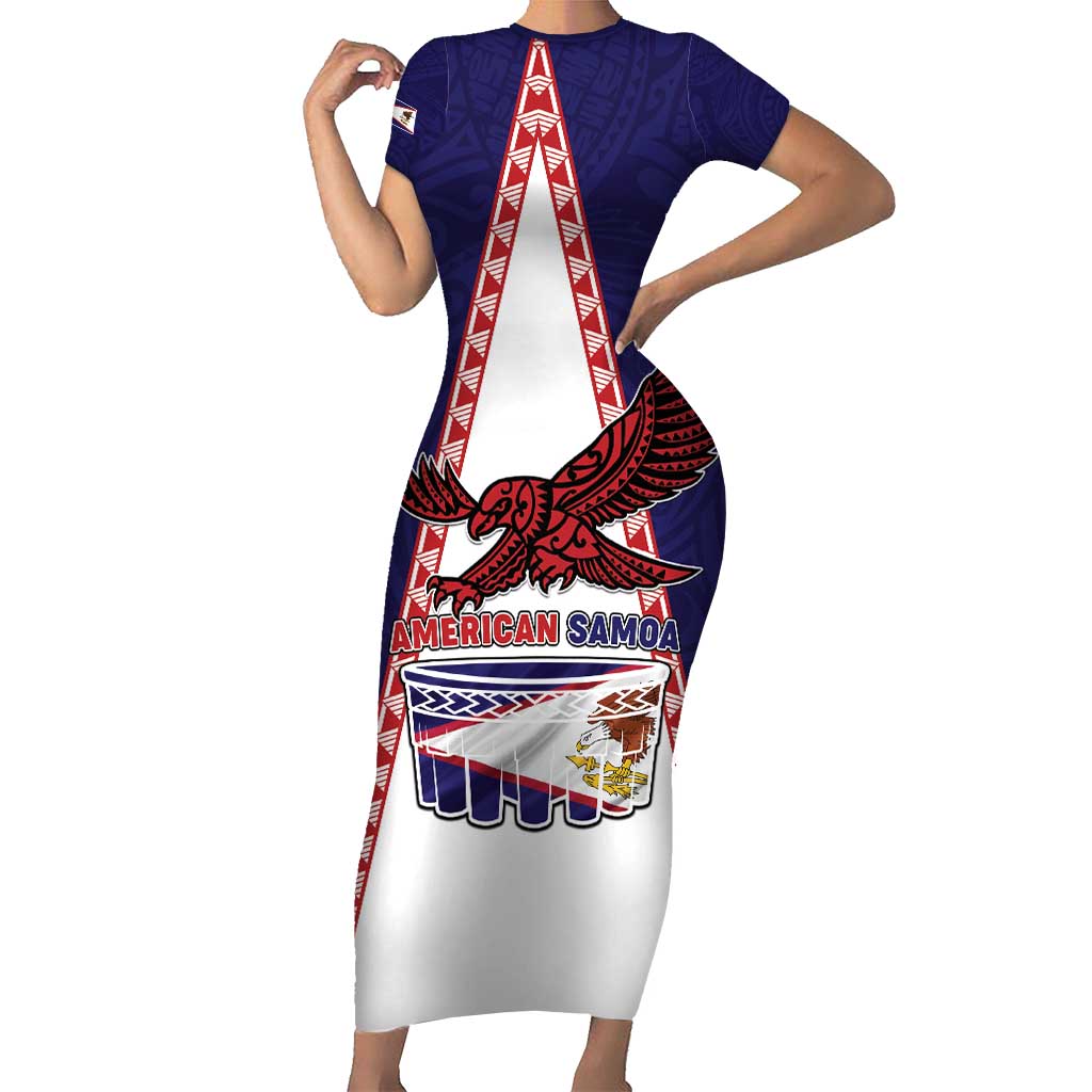 Personalised American Samoa Flag Day Family Matching Short Sleeve Bodycon Dress and Hawaiian Shirt Flag Style LT05 Mom's Dress Blue - Polynesian Pride