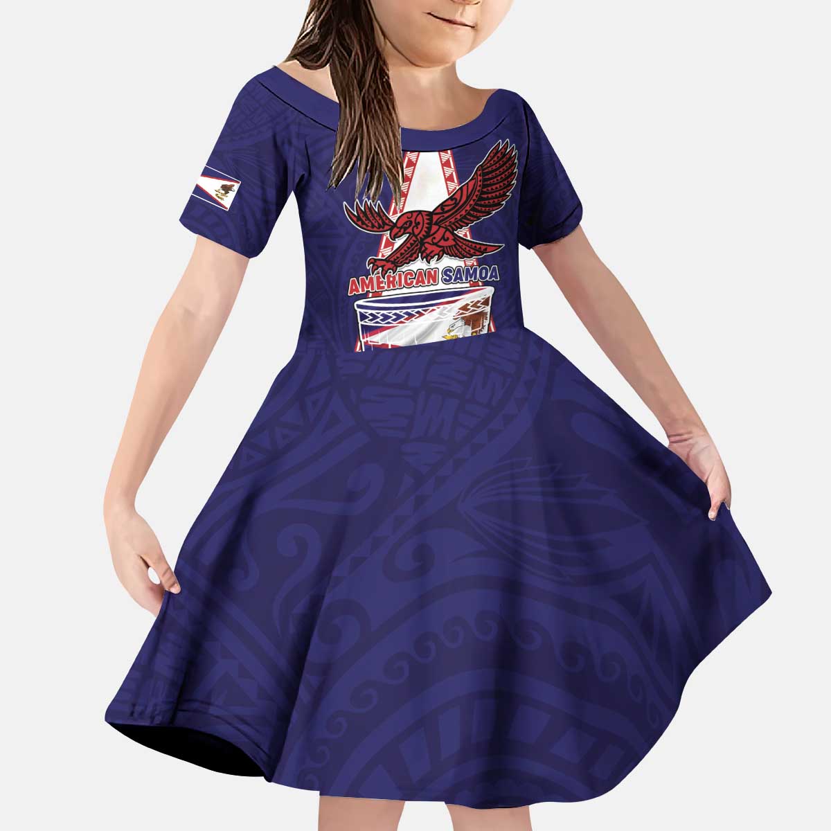 Personalised American Samoa Flag Day Kid Short Sleeve Dress Flag Style